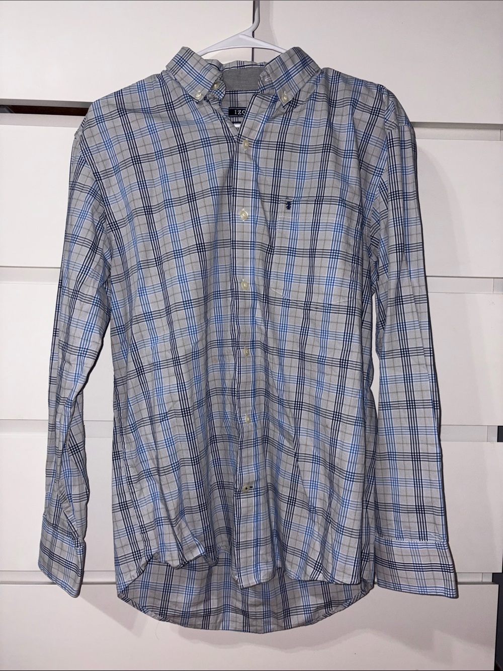 Izod Blue and White Plaid Button-Down Shirt